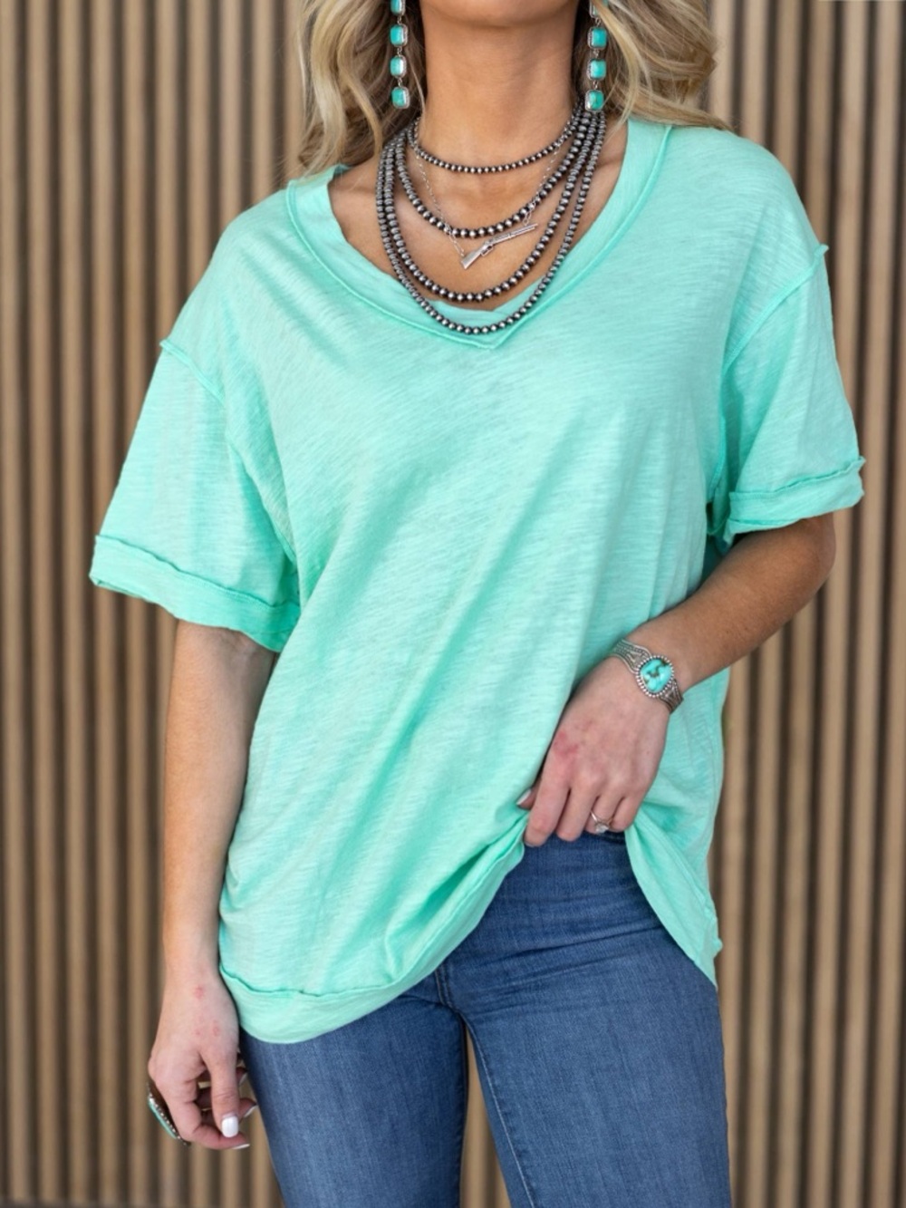 Mint V-Neck Short Sleeve Women's Top
